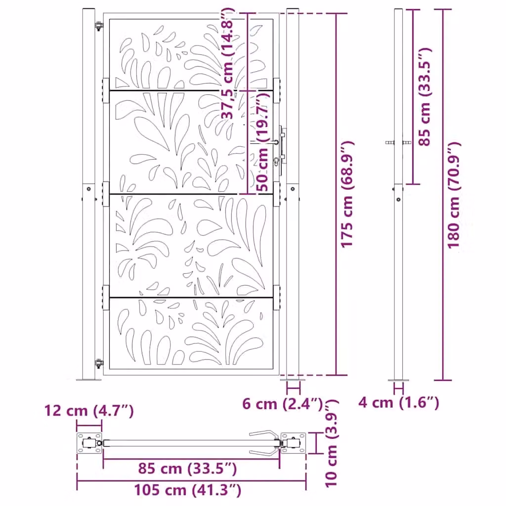 Berkfield Black Steel Wave Design Garden Gate W: 105 cm, H: 180 cm – 5