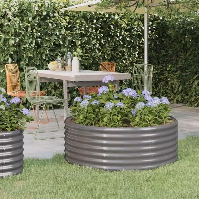 Berkfield Home Garden Grey Powder-coated Steel Raised Bed, W/D/H: 100 x 100 x 36 cm