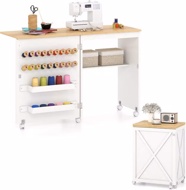 COSTWAY Multipurpose Folding Sewing Table in White