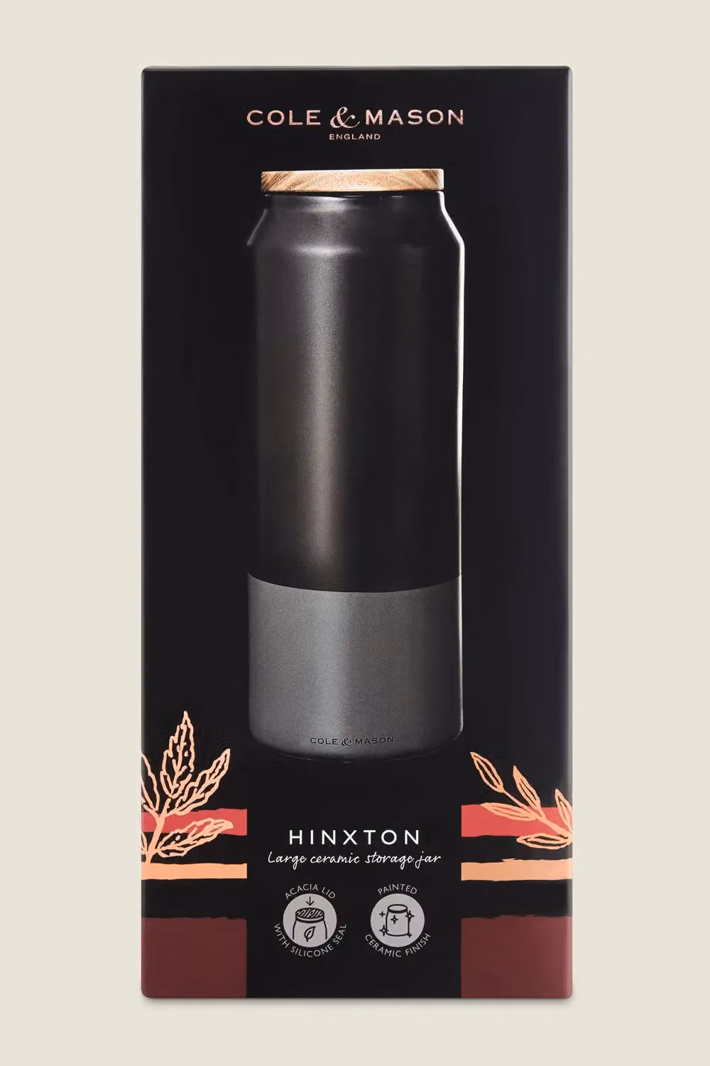 Cole & Mason Hinxton Large Airtight Ceramic Storage Jar with Wooden Lid in Black – 7