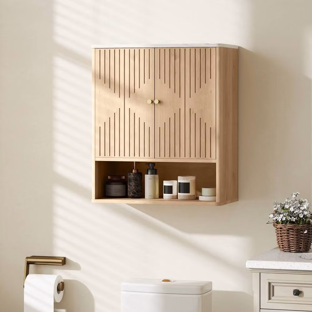 Wyld Haus Nedo Wall Mounted Bathroom Storage Cabinet in Light Oak with Hinged Doors and Adjustable Shelves, W/D/H: 60 x 18 x 70 cm – 3