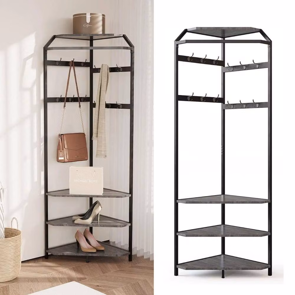 KORVIXA Modern Black Metal Corner Hall Tree with Bench and Coat Rack – 3