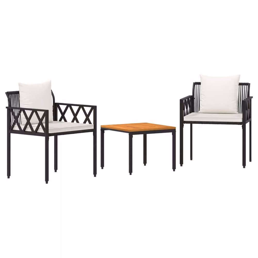 Berkfield Home 3 Piece Outdoor Furniture Set in Black and Cream White Poly Rattan – 2