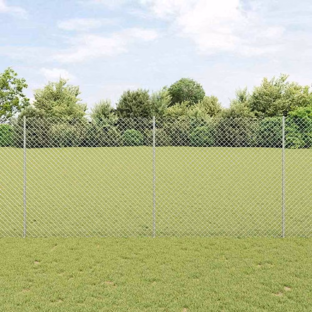 Berkfield Home Silver Steel Chain Link Fence with 20 U-Posts, W: 10 m, H: 1.4 m – 2