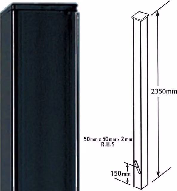 Burbage Iron Craft Square Flat Top Concrete-In Blank Post for Tall Gates, Black, W: 5 x D: 5 x H: 235 cm – 1