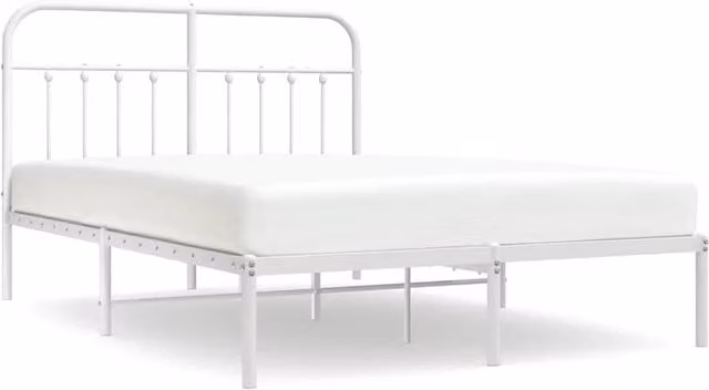 Berkfield Home Metal Bed Frame with Headboard in White, W: 135 cm x D: 190 cm