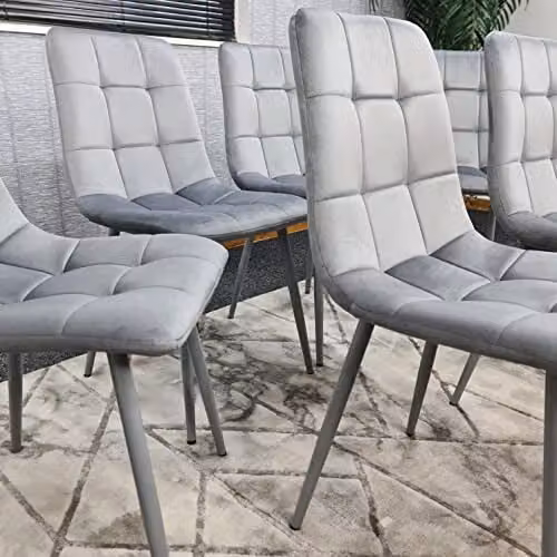 KOSY KOALA Set of 6 Grey Velvet Dining Chairs with Metal Legs – 2