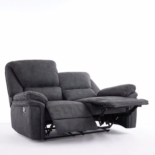 Furniture One Manual Reclining Leathaire Sofa Suite in Grey, Width: 162 cm