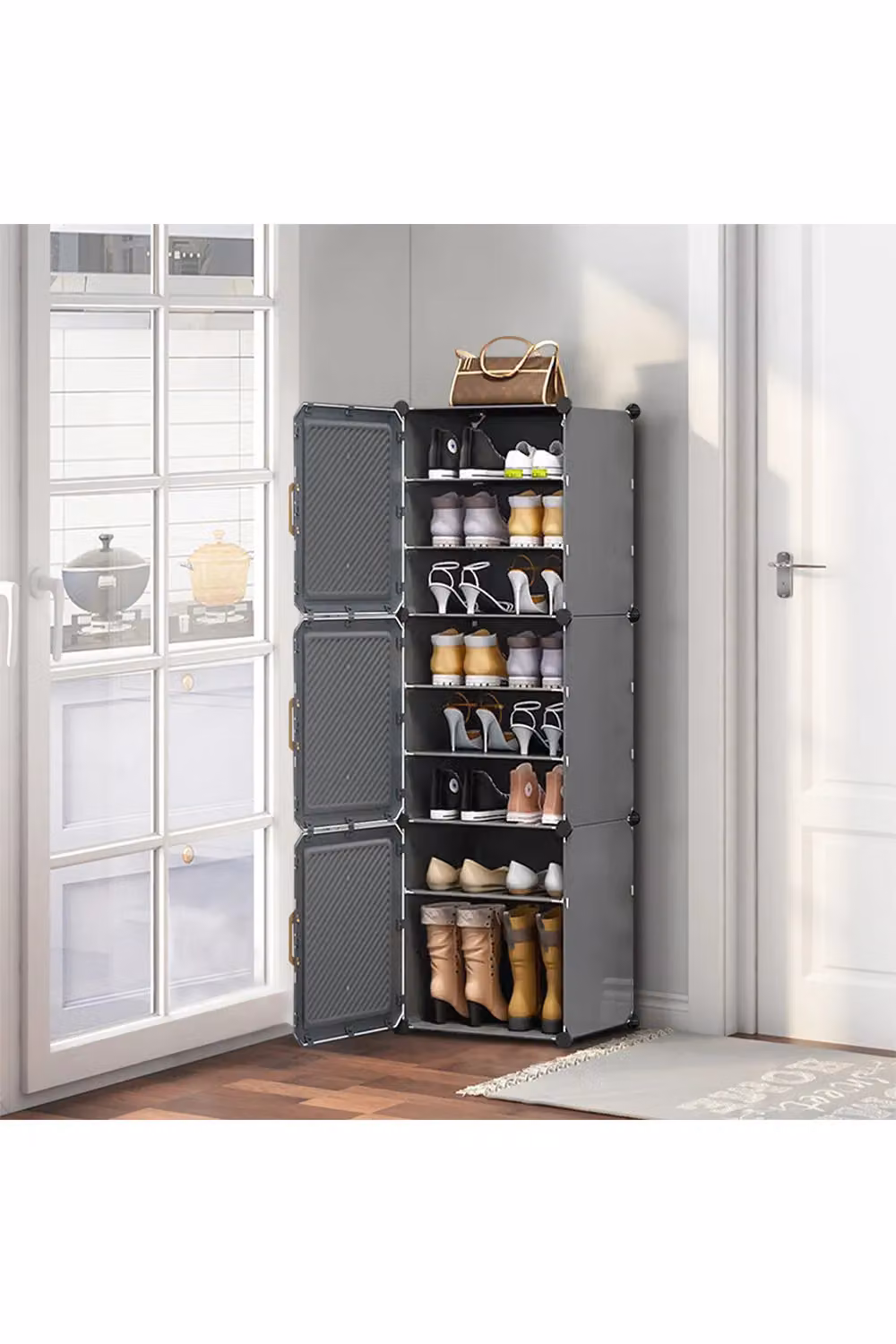 Living and Home 8-Tier Modern Shoe Storage Cabinet in Dark Grey – 2