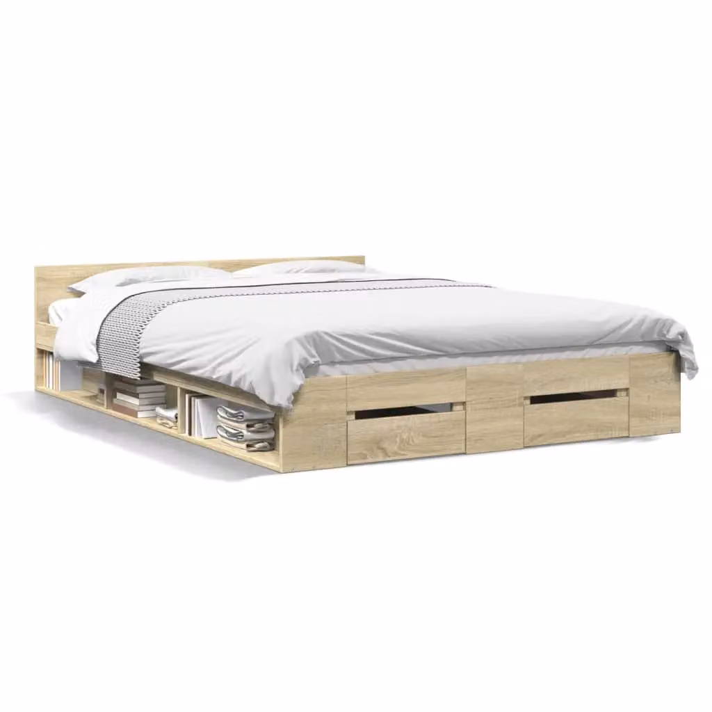 Berkfield Home Sonoma Oak Bed Frame with Drawers, Brown, W/D/H: 140 x 190 cm – 2