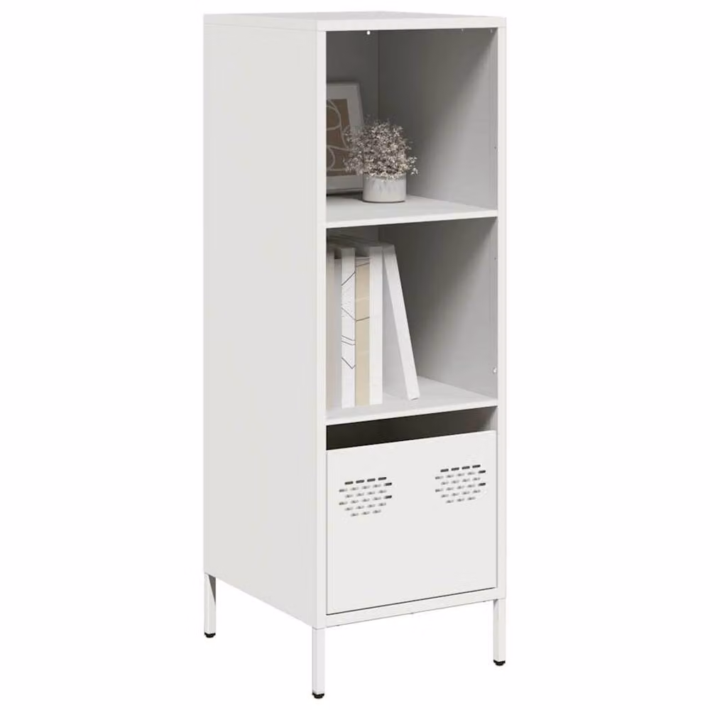 Berkfield Home White Steel Highboard with Doors, Drawers and Open Shelves, W/D/H: 35 x 39 x 103.5 cm – 2