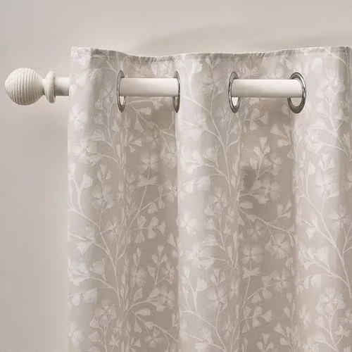 Catherine Lansfield Brooke Floral Lined Eyelet Curtains, Two Panels, Natural/Beige