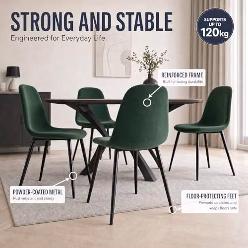 Bravich LTD Ron Velvet Dining Chair in Green with Metal Legs – 4