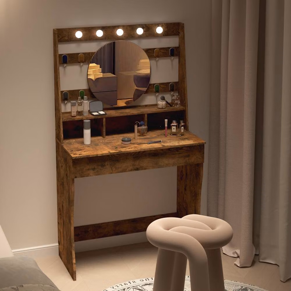 KEEPREAPER Hollywood LED Dressing Table with Adjustable Lighting in Brown – 8