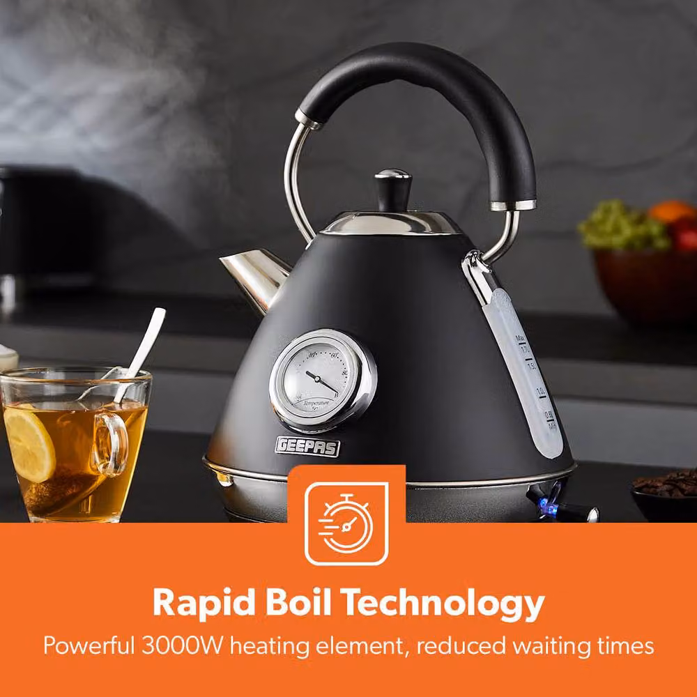Geepas Retrovive Kitchen Appliance Set in Black featuring 1.7L Kettle, 4 Slice Toaster and 23L Microwave Oven – 2