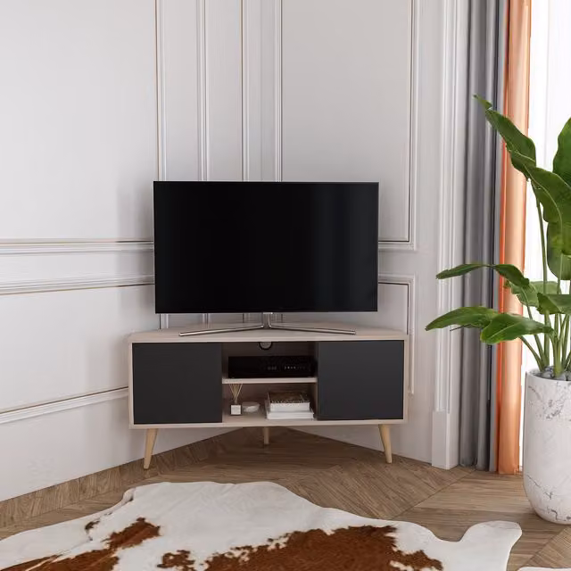 Decorotika Lesson Corner TV Unit in Cotton Beige and Black