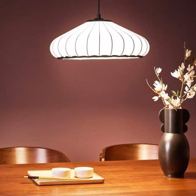 Wyld and Coco White Pleated Nylon Pendant Lamp with Black Trim – 1