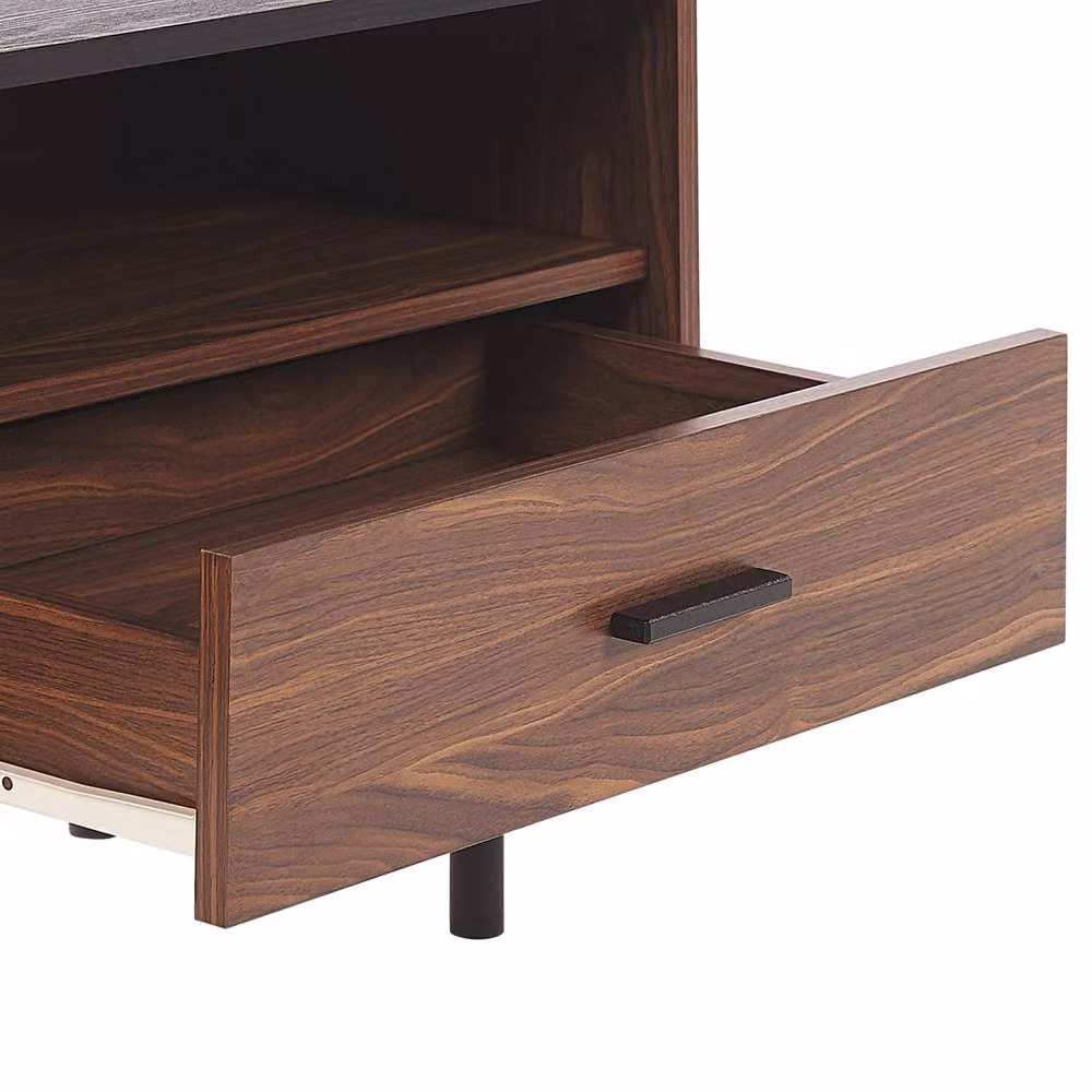 Wyld and Coco 54-Inch Retro TV Stand with Sliding Cabinet in Brown – 4