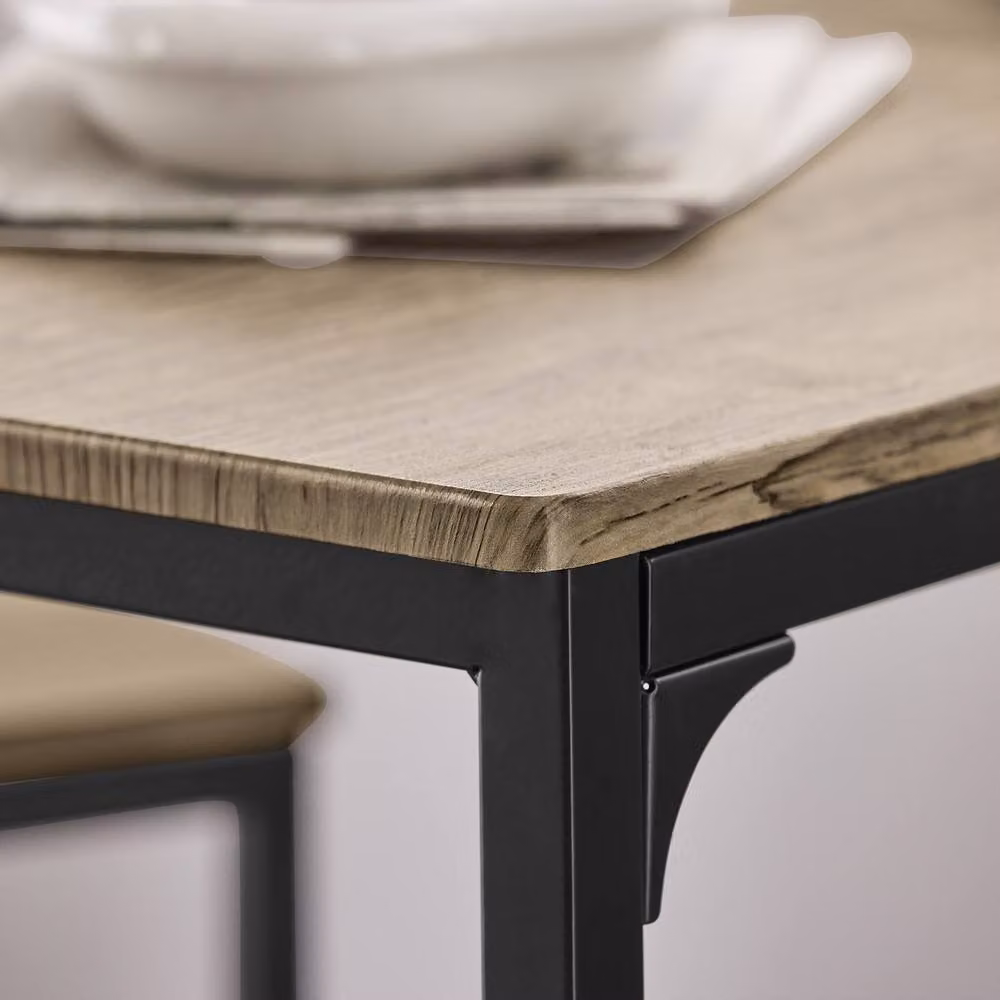 SoBuy Industrial Style Compact Bar Table and Stools Set in Oak and Black – 4