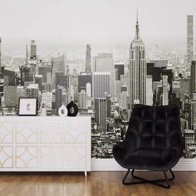 Superfresco Easy Empire Mono Print To Order Abstract Mural in White and Black, W: 300 cm, H: 280 cm – 1