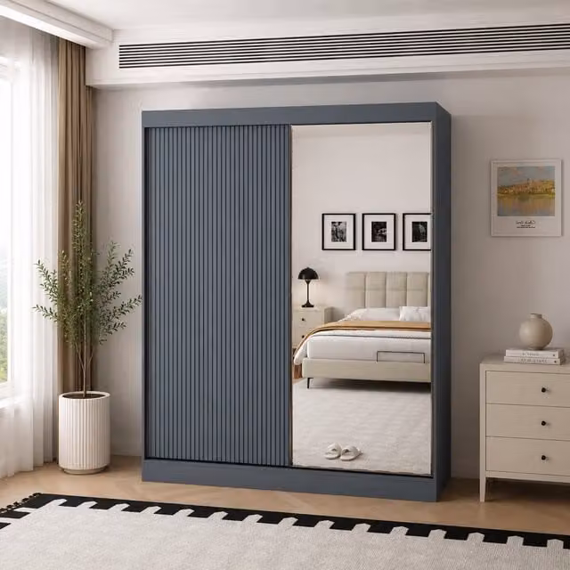 KDMD Berlin 200cm Dark Grey Sliding Door Wardrobe with Mirror Panel – 1