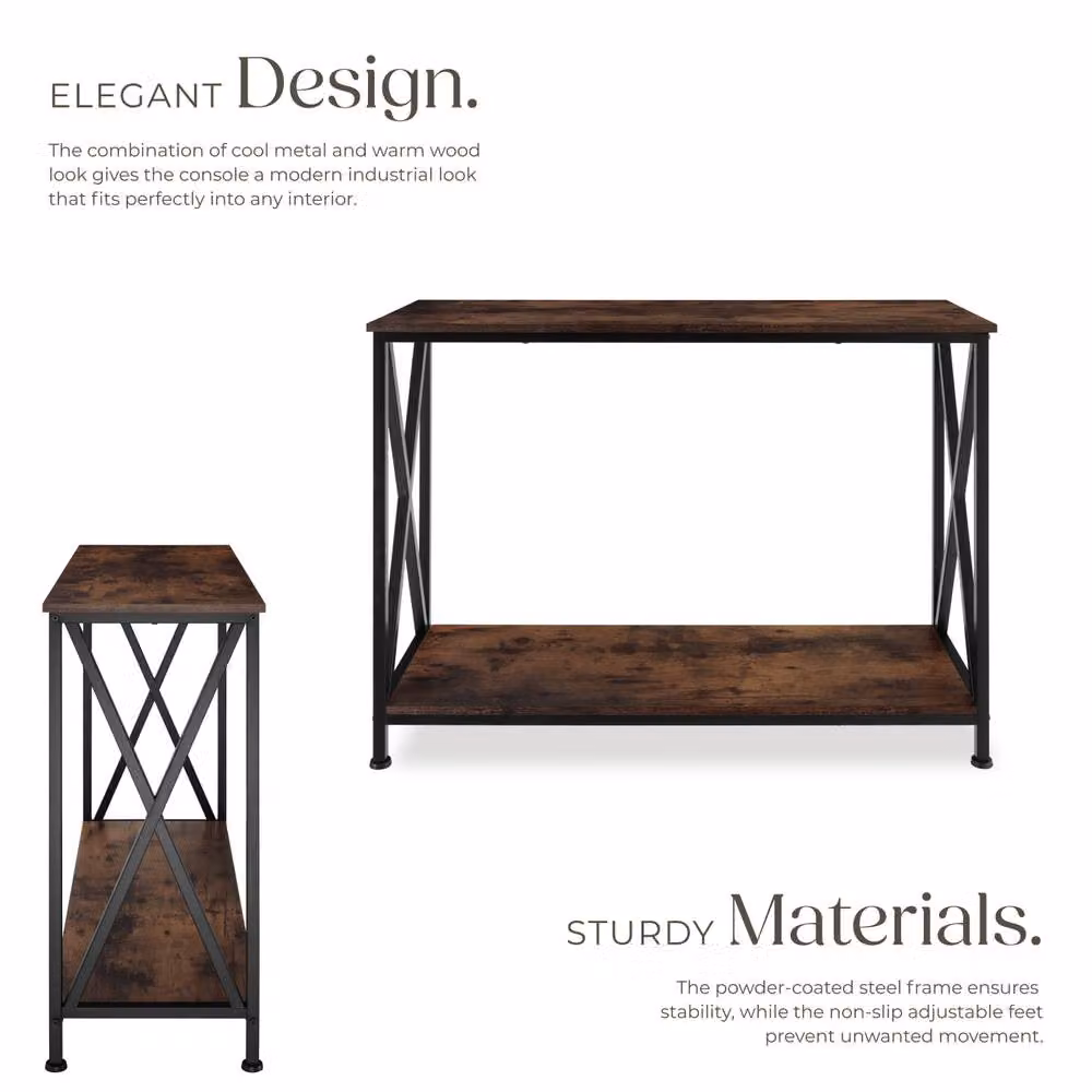 tectake Tacoma Console Table with 2 Shelves and Side X-Braces in Dark Brown – 3