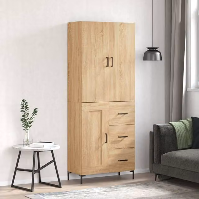 Berkfield Home Sonoma Oak Highboard in Natural, W/D/H: 69.5 x 34 x 180 cm