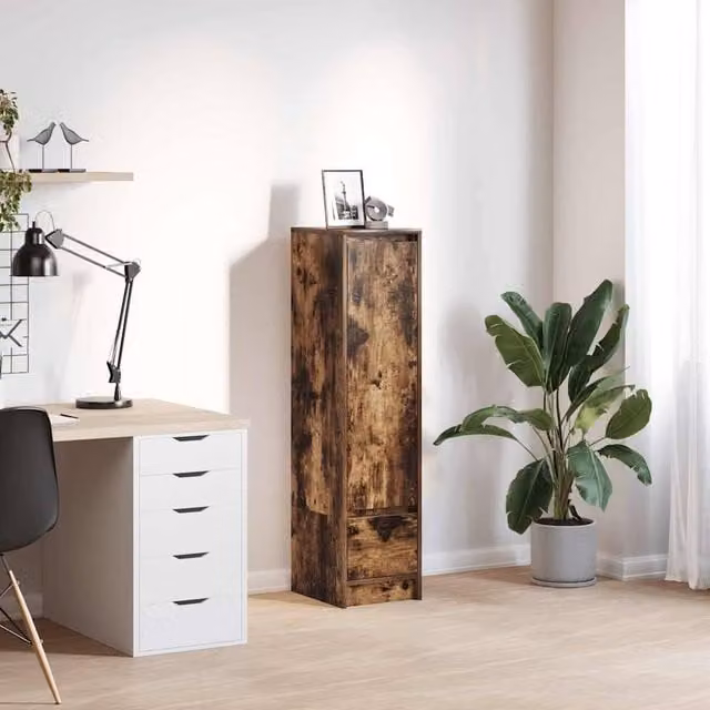 Berkfield Home Smoked Oak Highboard in Brown, W/D/H: 29.5 x 34 x 119.5 cm – 1