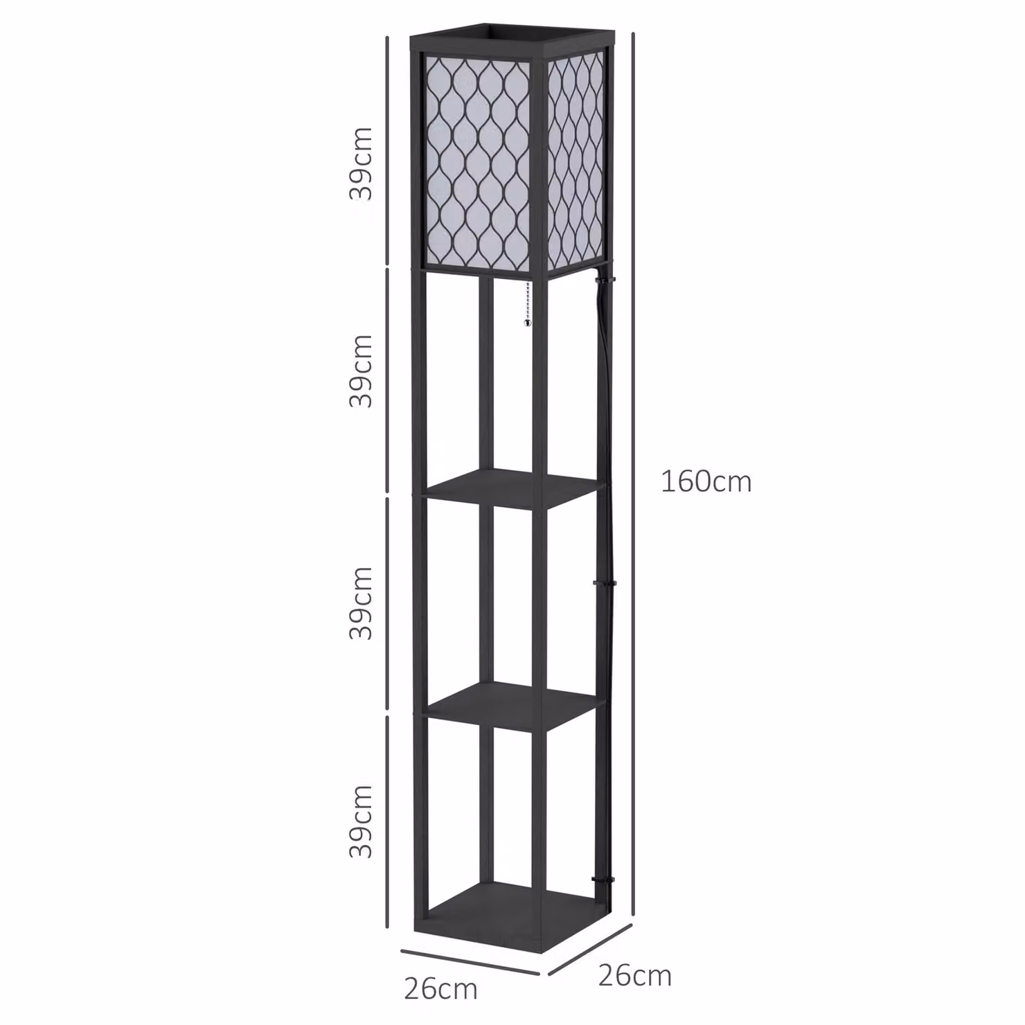 HOMCOM Set of 2 Modern Black Three-Shelf Floor Lamps with Wood and Metal Design – 3