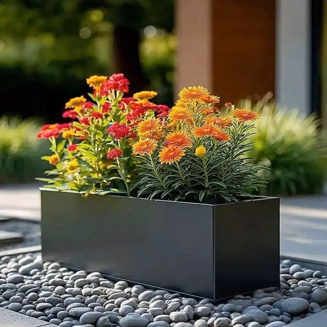 Grey Galvanised Steel Trough Planter, 70 cm