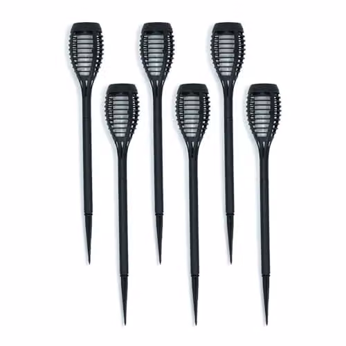 ValueLights Solar Powered Black Spike Lights with Flame Effect, Pack of 6 – 1