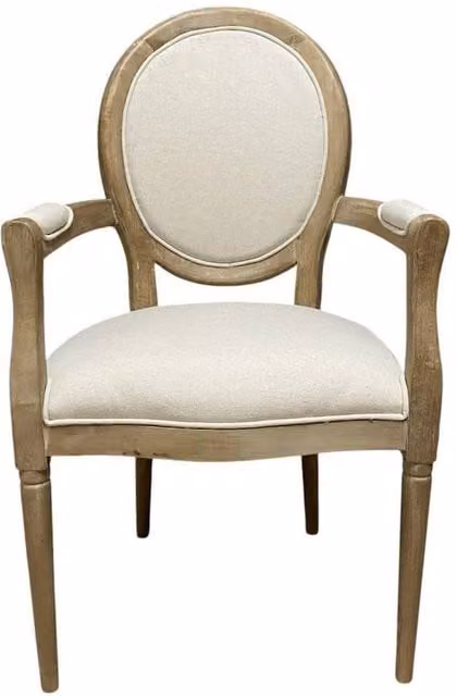 Minster Louis Dining Chair in Brown Linen Fabric with Armrests, W: 56 cm, D: 55 cm, H: 94 cm – 1