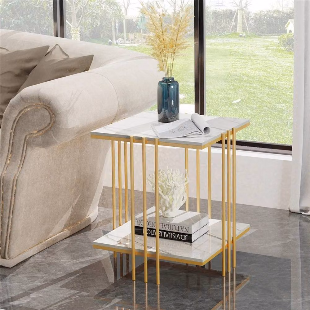 ERGOVEXA 2 Tier Square Coffee and End Table with Ceramic Top and Metal Frame – 3