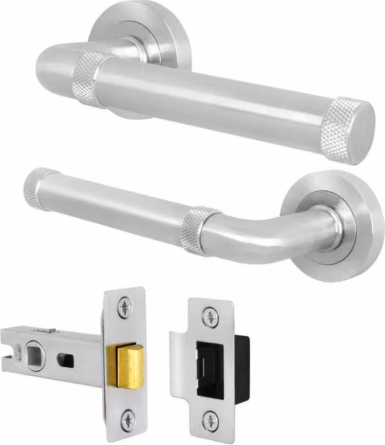 AFIT Satin Nickel Internal Door Handle and Latch Set in Silver with Brushed Aluminium Finish – 1