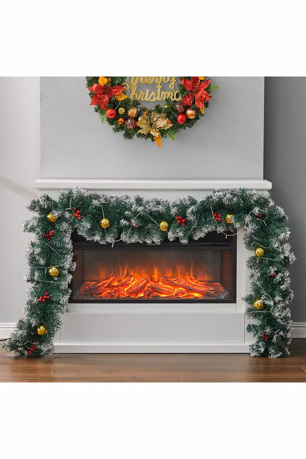 Living and Home 8.8ft Artificial Christmas Garland with Red Berries, Gold Baubles and Warm White Lights in Green – 2