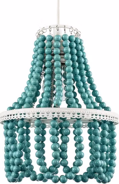 Happy Homewares Shabby Chic Ornate Round Chandelier Pendant Shade in Blue and White with Metal Details