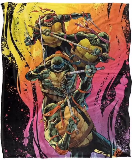 LOGOVISION Teenage Mutant Ninja Turtles TMNT Gradient Group Splash Super Soft Fleece Throw Blanket, Multicolour, W/D/H: 152 x 127 cm – 6