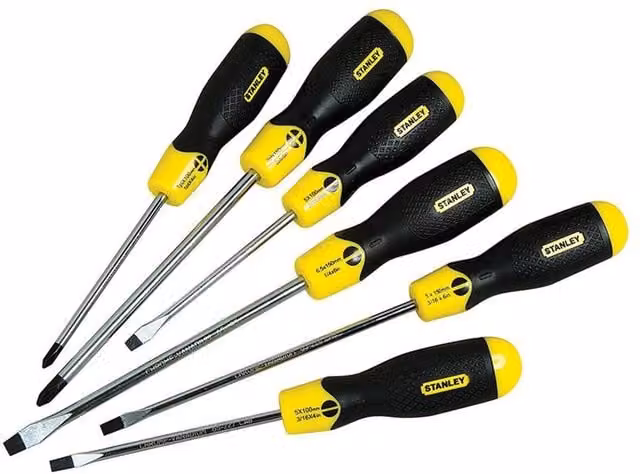 Stanley Tools 6 Piece Cushion Grip Slotted and Pozi Screwdriver Set in Black