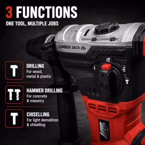 Lumberjack 1050W SDS Rotary Hammer Drill in Red with Accessories – 3