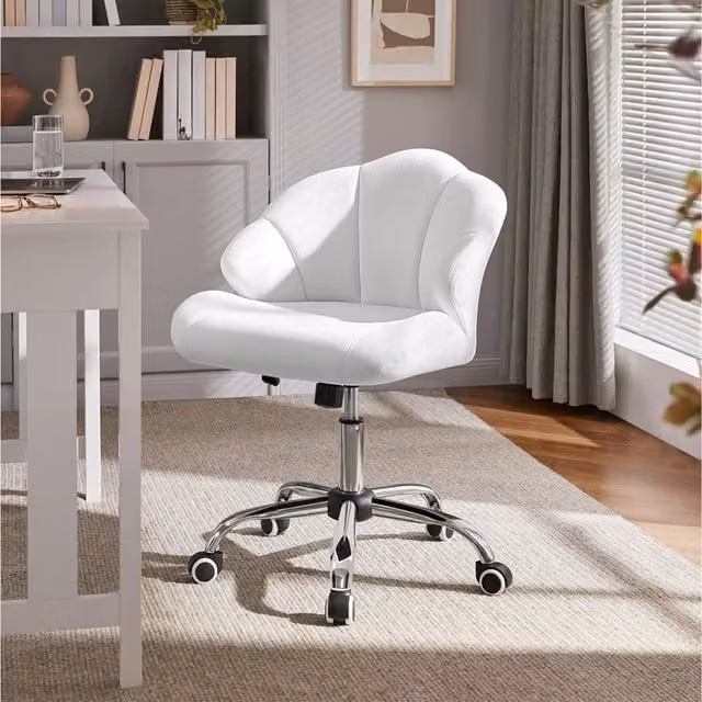 Yaheetech Modern White Swivel Task Chair with Velvet Upholstery for Home Office and Makeup