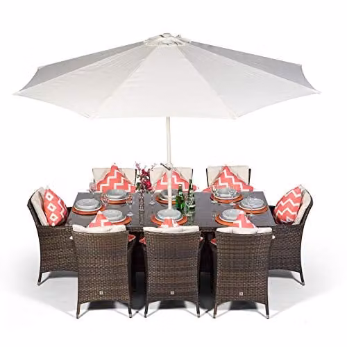 Giardino Savannah 8 Seater Rattan Garden Dining Set with Parasol and Cover in Brown, W/D/H: 200 x 100 x 74 cm – 1