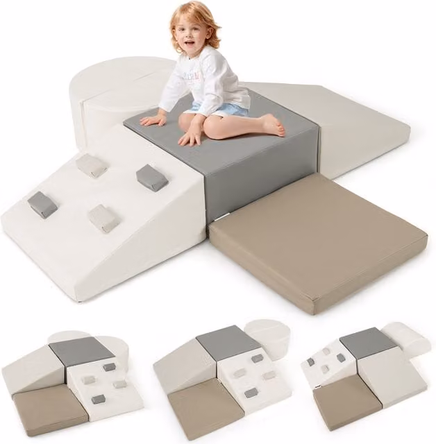 COSTWAY 6 Piece White Foam Stacking Climbing Toys for Toddlers