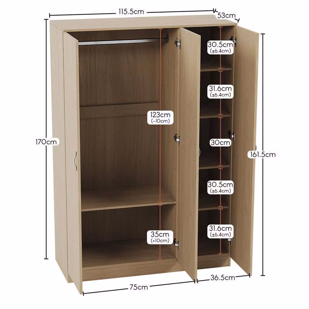 FORGEVIO Modern 3-Door Solid Pine Wood Wardrobe in Natural Brown and Beige – 3
