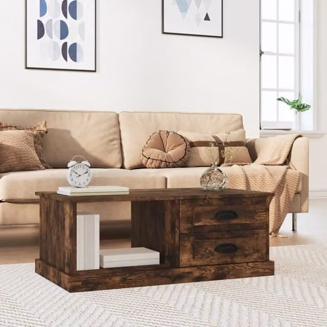 Berkfield Home Smoked Oak Coffee Table in Brown, W/D/H: 90 x 50 x 35 cm