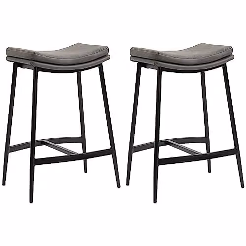 HOMCOM Set of 2 Grey Microfibre Upholstered Industrial Bar Stools with Metal Frame