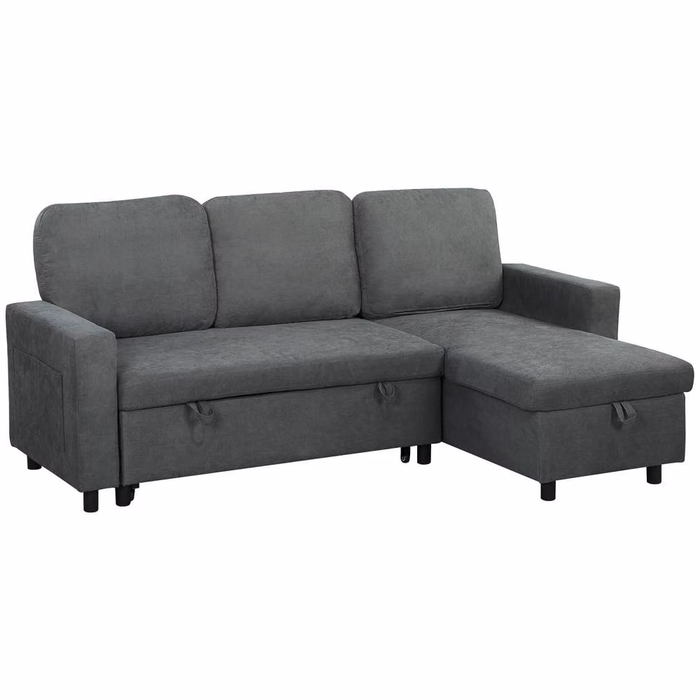 Wyld Haus Sesune Yoli Charcoal Grey Reversible L-Shape Pull Out Corner Sofa Bed with Storage and Side Unit, W/D/H: 200 x 140 x 85 cm – 2