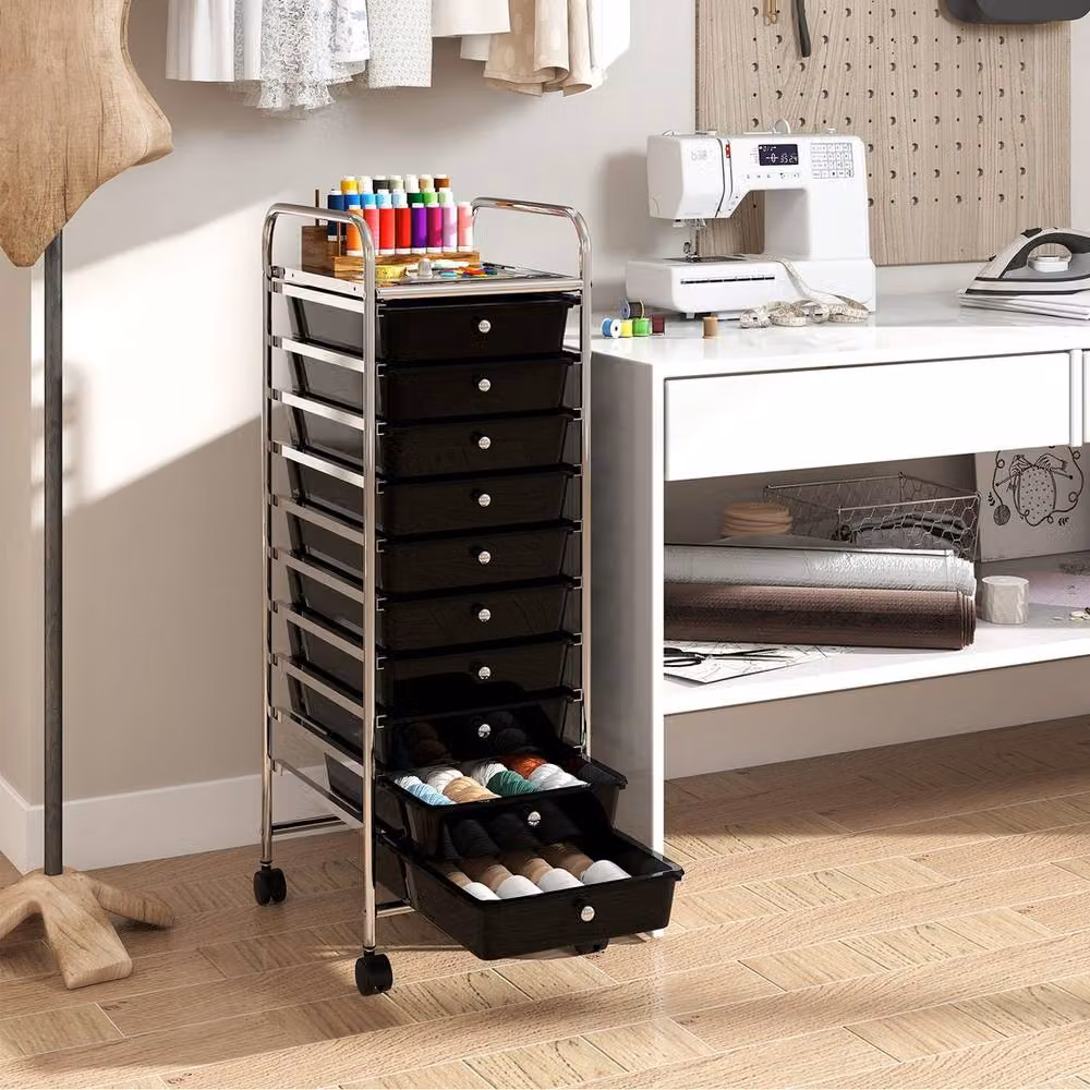 VOGREX 10-Drawer Metal Rolling Storage Cart with Castors, Black – 6