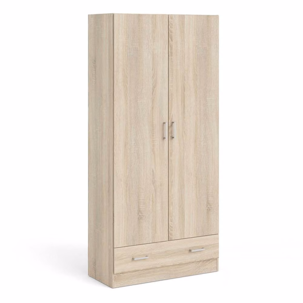 Wyld Haus Berlin Slim 2 Door Wardrobe with 1 Drawer in Natural Wood, H 170.4 cm x W 79.4 cm – 2
