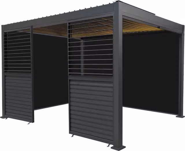 Monster Shop Grey Aluminium Pergola with Blinds, 2 Side Panels and LED Lights
