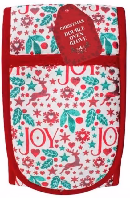 KDMD Christmas Joy Double Oven Glove in Pale Grey Cotton – 1